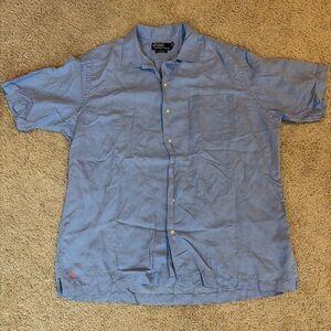 Mens Polo Ralph Lauren Caldwell Blue Silk Linen Button Up Shirt Size Large